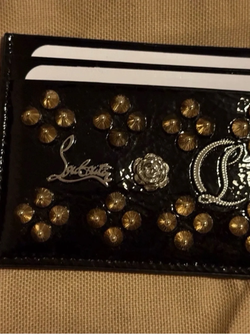 Christian Louboutin Black Studded Patent Leather Clutch & card holder